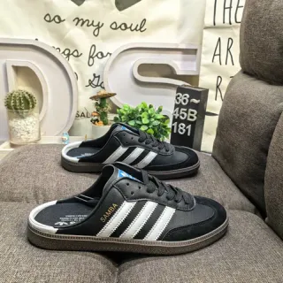 Adidas Samba Mule مفتوح الظهر أسود أبيض جوم أحذية كاجوال