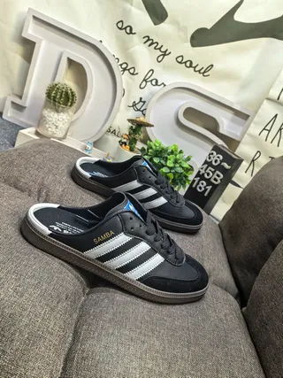 Adidas Samba ওপেন-ব্যাক মিউল কালো সাদা গাম ক্যাজুয়াল শু 9