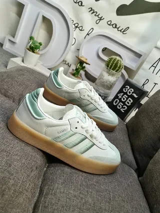 Adidas Samba أبيض وأخضر نعناع أحذية رياضية أسلوب حياة 10