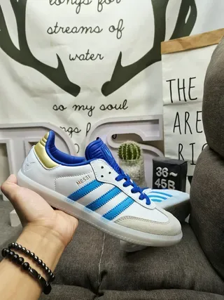 Adidas Samba White Blue Low-Top Three-Stripe Side Panel Sneakers 5