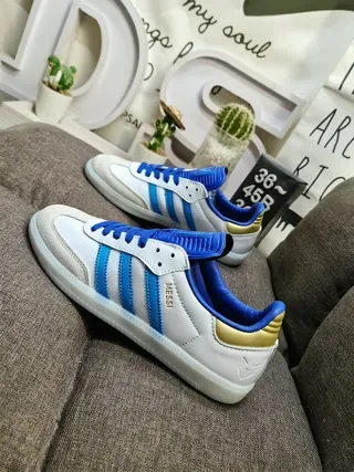 Adidas Samba White Blue Low-Top Three-Stripe Side Panel Sneakers 7