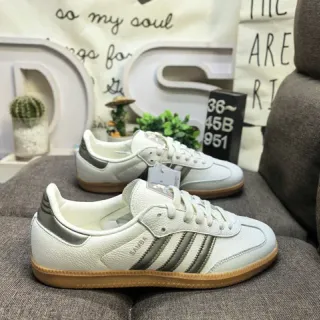 Adidas Samba أحذية رياضية لايف ستايل أبيض رمادي جلد علوي منخفض