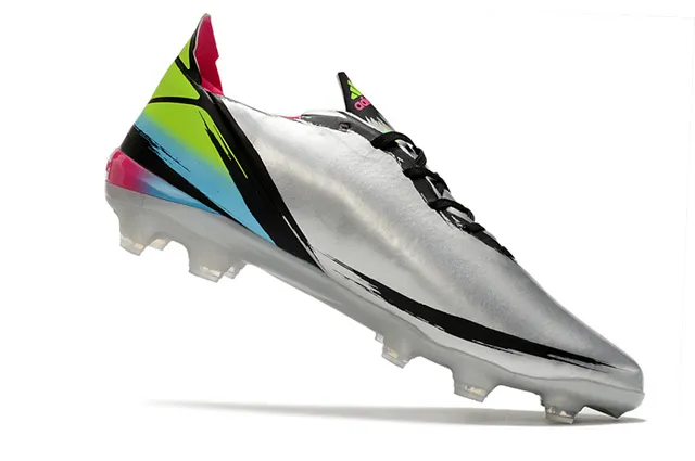 Adidas রূপালী বহুরঙা ধাতব কৃত্রিম উপরের উজ্জ্বল ব্রাশস্ট্রোক গ্রাফিক্স ফার্ম-গ্রাউন্ড ফুটবল জুতো 16