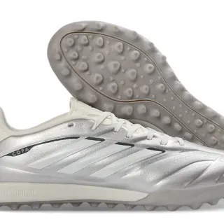 Adidas Silver White Metallic Synthetic Upper Textured Vamp Turf Soccer Shoes