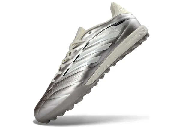 Adidas Silver White Metallic Synthetic Upper Textured Vamp Turf Soccer Shoes 3