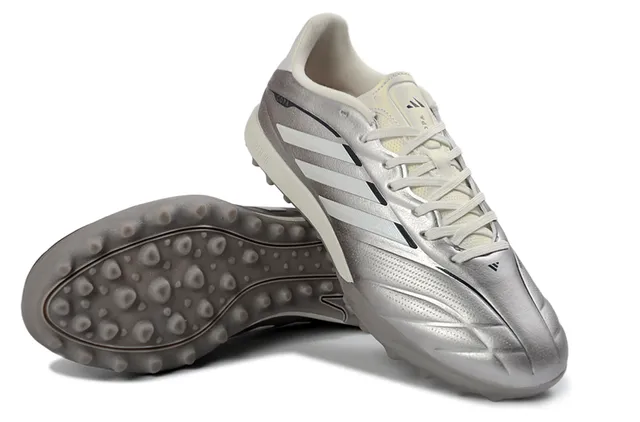 Adidas Silver White Metallic Synthetic Upper Textured Vamp Turf Soccer Shoes 4
