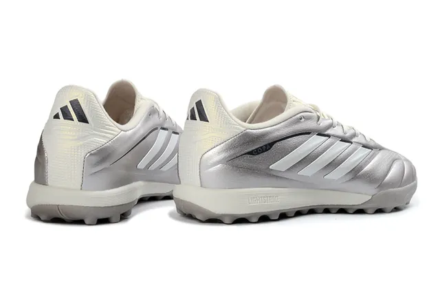 Adidas Silver White Metallic Synthetic Upper Textured Vamp Turf Soccer Shoes 5