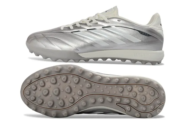 Adidas Silver White Metallic Synthetic Upper Textured Vamp Turf Soccer Shoes 6
