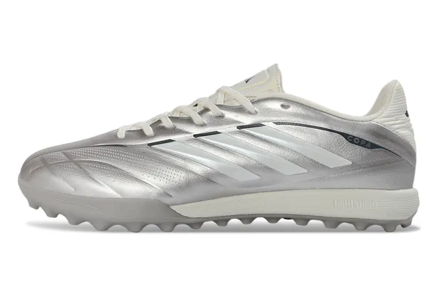 Adidas Silver White Metallic Synthetic Upper Textured Vamp Turf Soccer Shoes 7