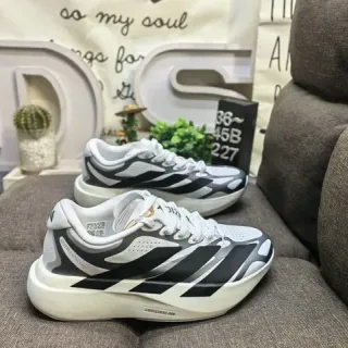 Adidas أبيض أسود مصمم كثيف منتصف الكعب متخترق شبكة علوية حذاء نمط حياة