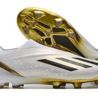 Adidas Zapatos de fútbol Blanco Dorado Bajo Corte Superior de Tejido Cordones Asimétricos Superficie Firme