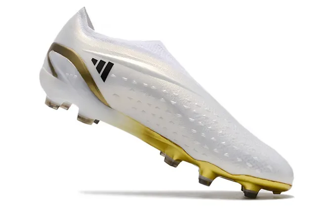 Adidas Zapatos de fútbol Blanco Dorado Bajo Corte Superior de Tejido Cordones Asimétricos Superficie Firme 2