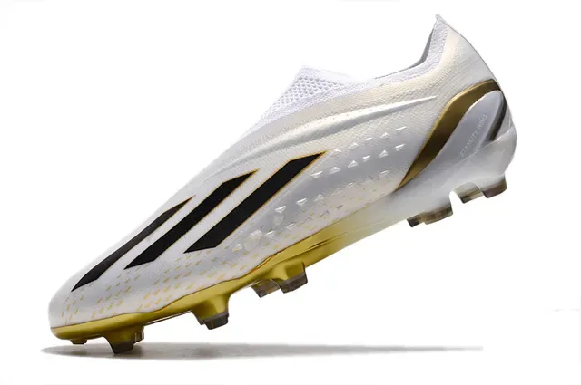 Adidas Zapatos de fútbol Blanco Dorado Bajo Corte Superior de Tejido Cordones Asimétricos Superficie Firme 3
