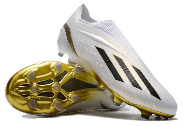 Adidas Zapatos de fútbol Blanco Dorado Bajo Corte Superior de Tejido Cordones Asimétricos Superficie Firme 4