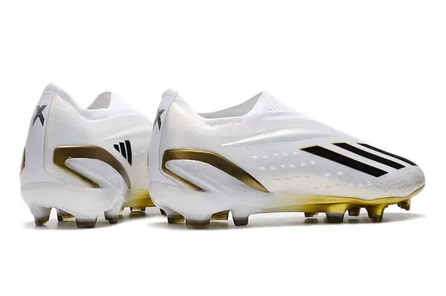 Adidas Zapatos de fútbol Blanco Dorado Bajo Corte Superior de Tejido Cordones Asimétricos Superficie Firme 5