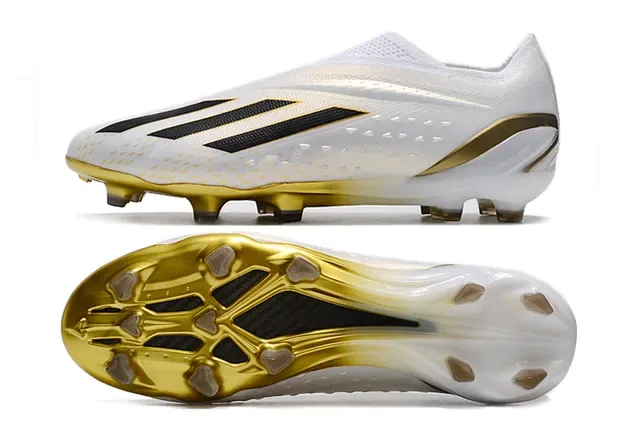 Adidas Zapatos de fútbol Blanco Dorado Bajo Corte Superior de Tejido Cordones Asimétricos Superficie Firme 6