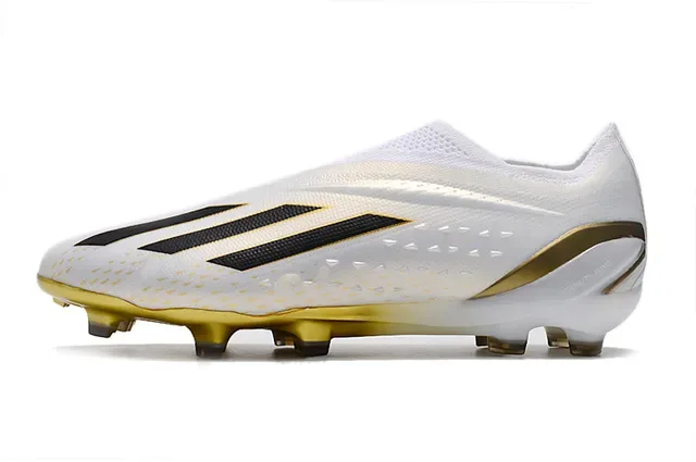 Adidas Zapatos de fútbol Blanco Dorado Bajo Corte Superior de Tejido Cordones Asimétricos Superficie Firme 7