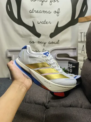 Adidas White Gold Mesh Upper Metallic Stripes Running Shoes 5