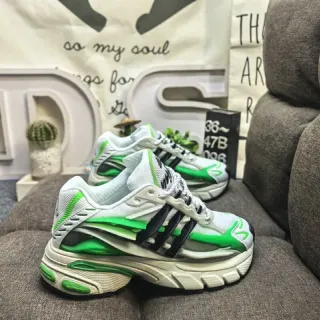 Adidas White Green Sole Mesh And Synthetic Overlay Upper Chunky Sneakers