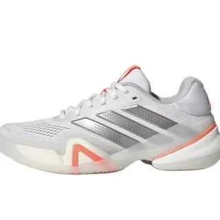 Adidas White Orange Breathable Mesh Upper Metallic Three-Stripe Overlay Sneakers