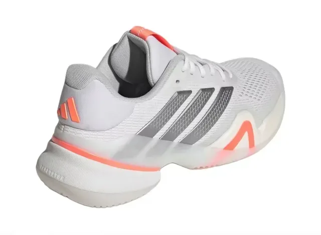 Adidas सफेद नारंगी सांस लेने योग्य मेश अपर मेटैलिक तीन पट्टी ओवरले स्नीकर्स 4