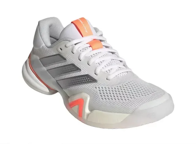 Adidas सफेद नारंगी सांस लेने योग्य मेश अपर मेटैलिक तीन पट्टी ओवरले स्नीकर्स 5