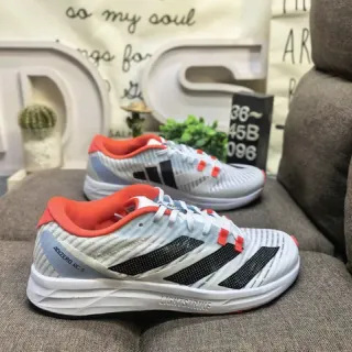 Adidas Blanc Orange Chaussures de course plate légères respirantes à tige en maille respirante