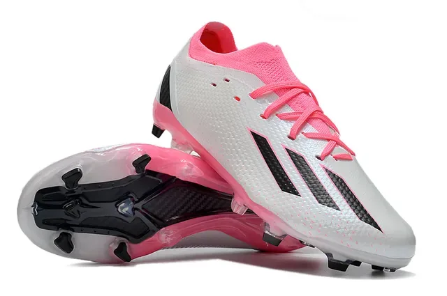 Adidas White Pink Textured Synthetic Upper Asymmetrical Lacing Firm-Ground Soccer Shoes 2