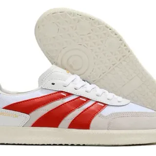 Adidas أبيض وأحمر منخفض الكعب ثلاثة خطوط لوح جانبي أحذية رياضية أسلوب الحياة