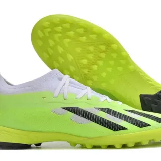 Adidas X Verde Preto Tênis de Futebol Turf Low-Cut Sintético Malha Perfurada com Design de Três Listras