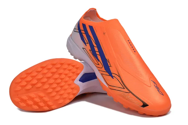 Adidas X Orange Blue স্লিপ-অন সক-ফিট আপার মোল্ডেড কোনিক্যাল স্টাডস আর্চিফিশিয়াল গ্রাস ফুটবল জুতা 4