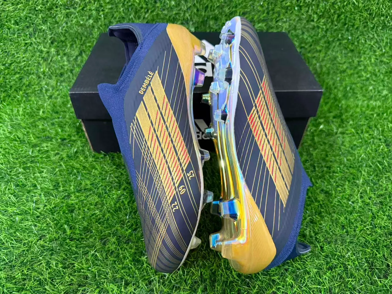 Adidas X Speedportal Dembélé Navy Gold Holographic Firm-Ground Chaussures de football 9