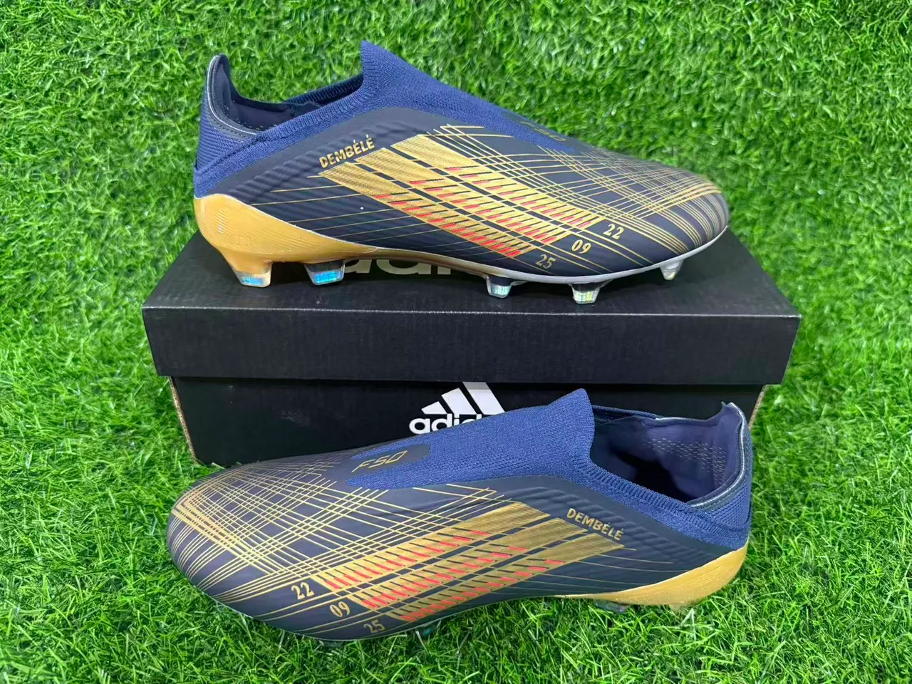 Adidas X Speedportal Dembélé Navy Gold Holographic Firm-Ground Chaussures de football 10