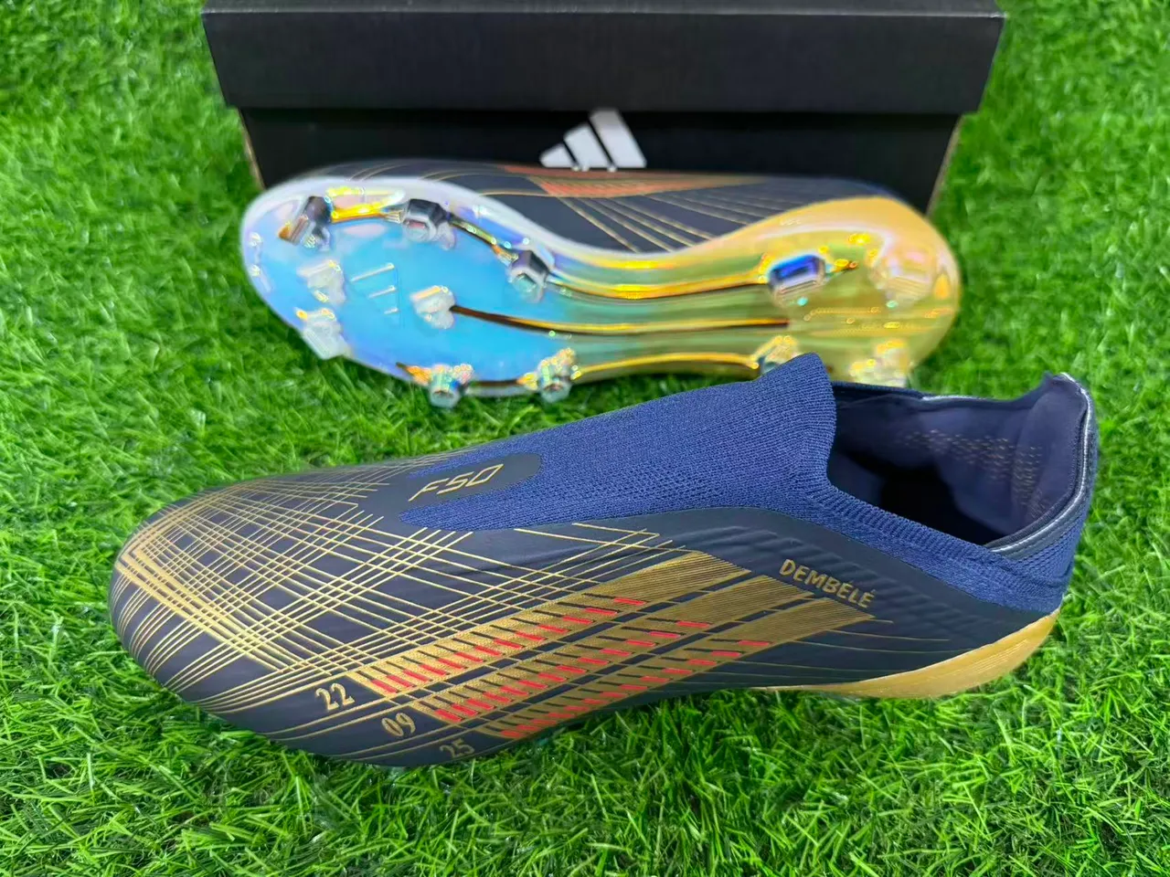 Adidas X Speedportal Dembélé Navy Gold Holographic Firm-Ground Chaussures de football 13