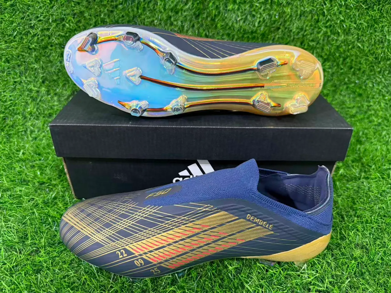 Adidas X Speedportal Dembélé Navy Gold Holographic Firm-Ground Chaussures de football 14