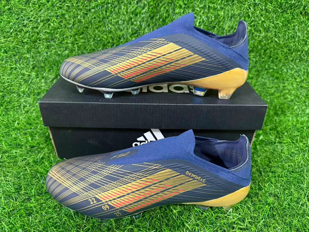 Adidas X Speedportal Dembélé Navy Gold Holographic Firm-Ground Chaussures de football 15
