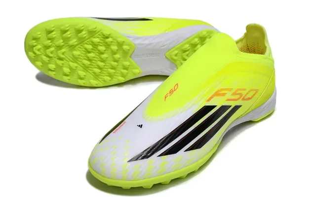 Adidas أحذية كرة القدم Turf أصفر أسود بدون أربطة علوي جوارب صناعي نيون 5
