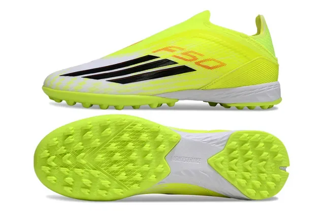 Adidas أحذية كرة القدم Turf أصفر أسود بدون أربطة علوي جوارب صناعي نيون 7