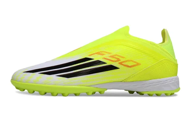 Adidas أحذية كرة القدم Turf أصفر أسود بدون أربطة علوي جوارب صناعي نيون 8