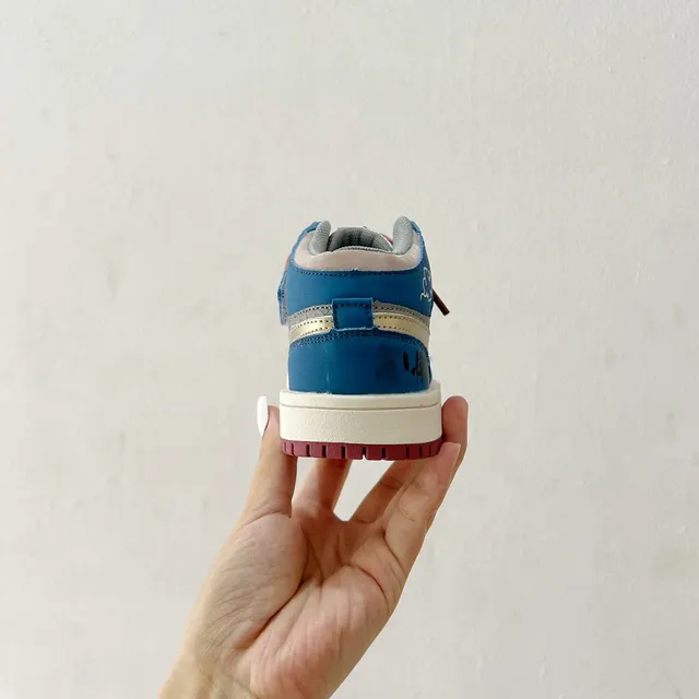 حذاء كرة السلة للأطفال Air Jordan 1 أزرق رمادي عنابي 15