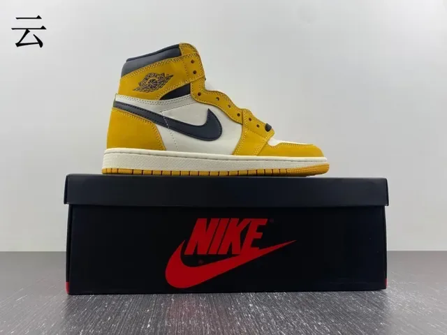 Air Jordan 1 High Top Mustard Yellow Black White Zapatillas de Baloncesto 6
