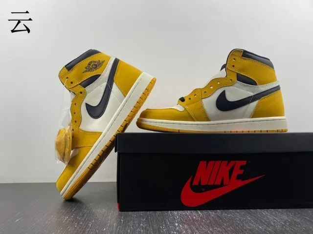 Air Jordan 1 High Top Mustard Yellow Black White Zapatillas de Baloncesto 9