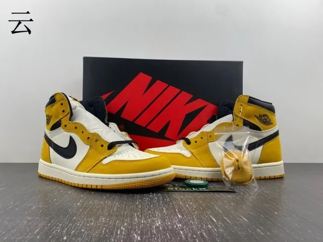 Air Jordan 1 High Top Mustard Yellow Black White Zapatillas de Baloncesto 10