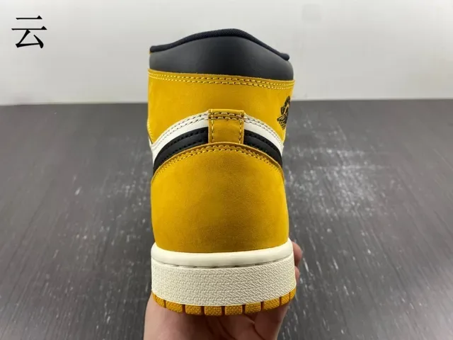 Air Jordan 1 High Top Mustard Yellow Black White Zapatillas de Baloncesto 14
