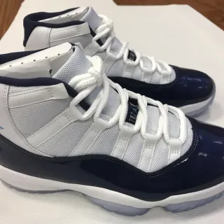 Air Jordan 11 Navy e Branco Tênis de Basquete de Couro Patentado