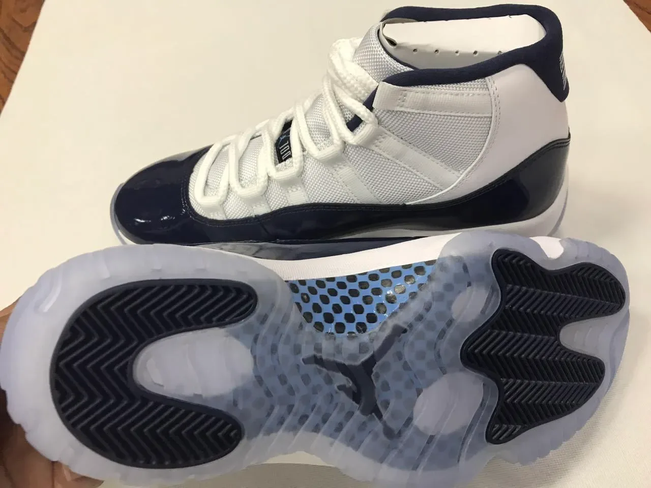 Air Jordan 11 Navy e Branco Tênis de Basquete de Couro Patentado 5