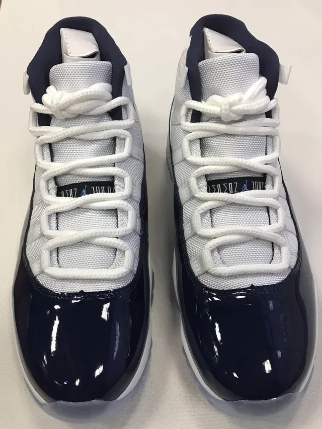 Air Jordan 11 Navy e Branco Tênis de Basquete de Couro Patentado 9