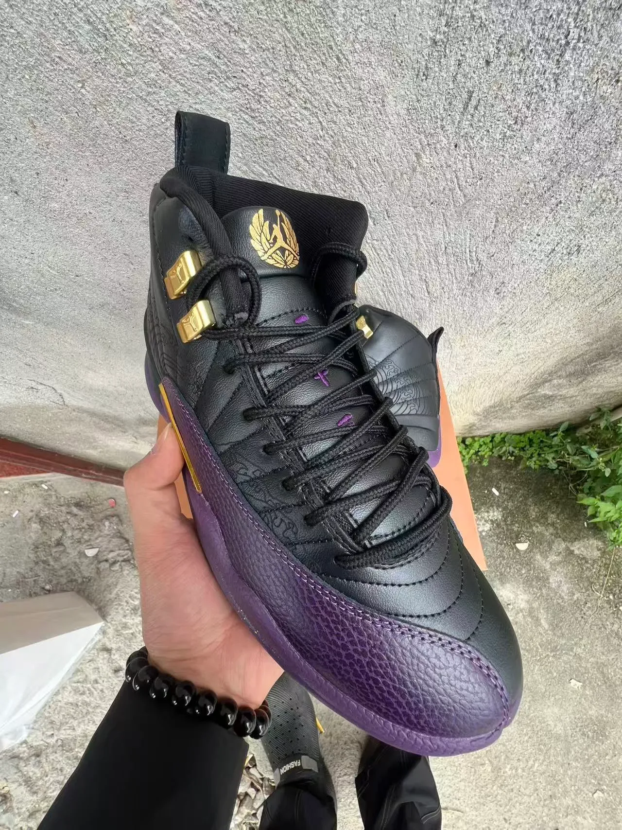 Air Jordan 12 Black Purple Gold Basketball Shoes 2