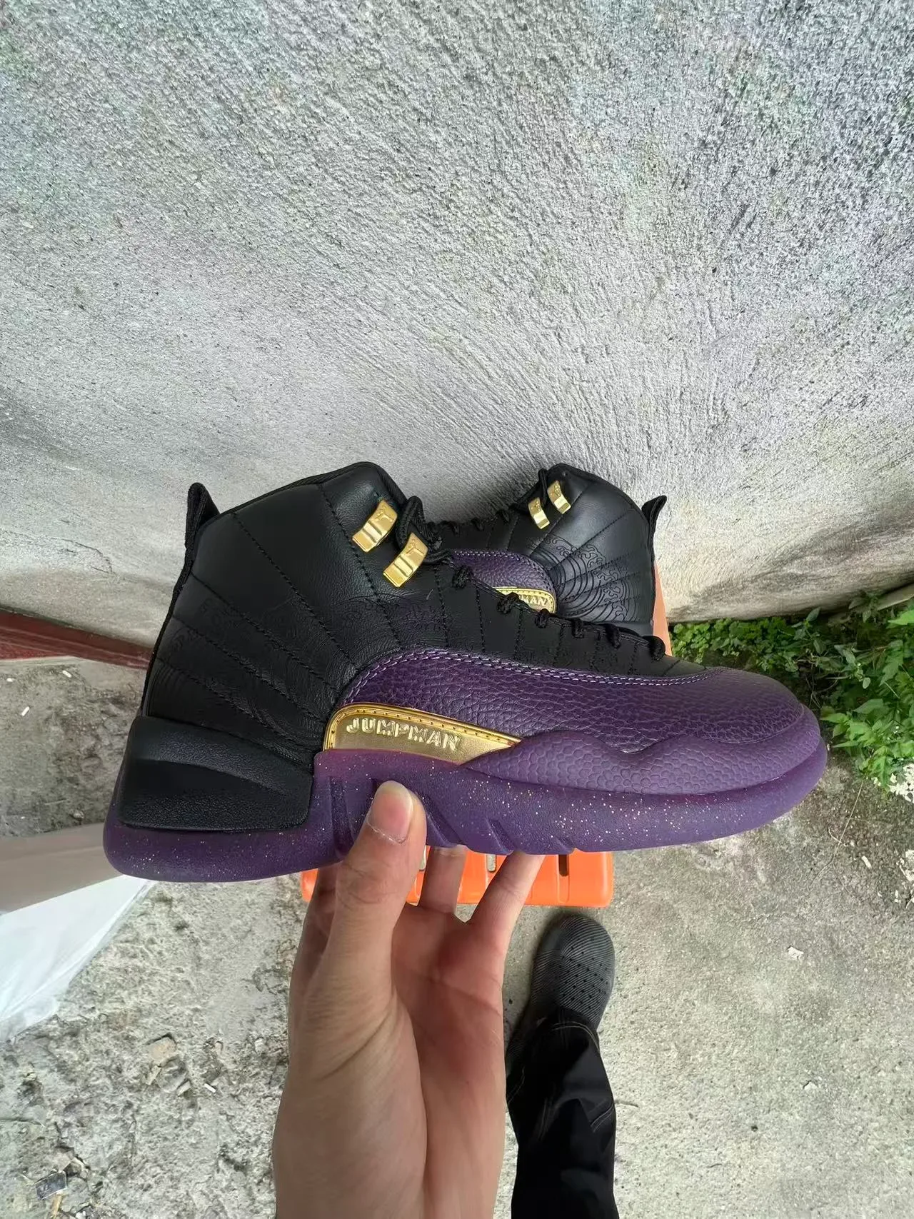 Air Jordan 12 Black Purple Gold Basketball Shoes 7
