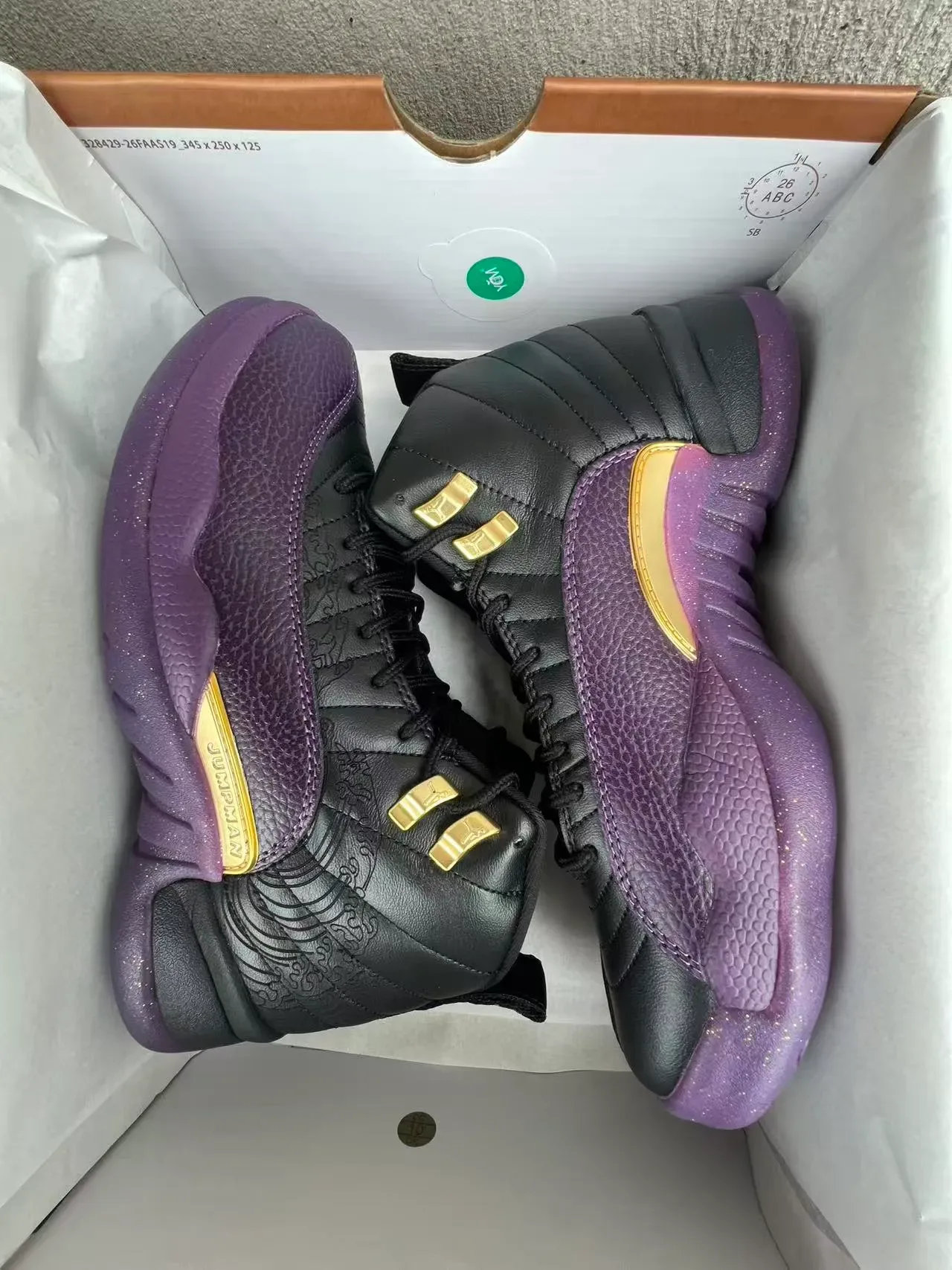 Air Jordan 12 Black Purple Gold Basketball Shoes 9